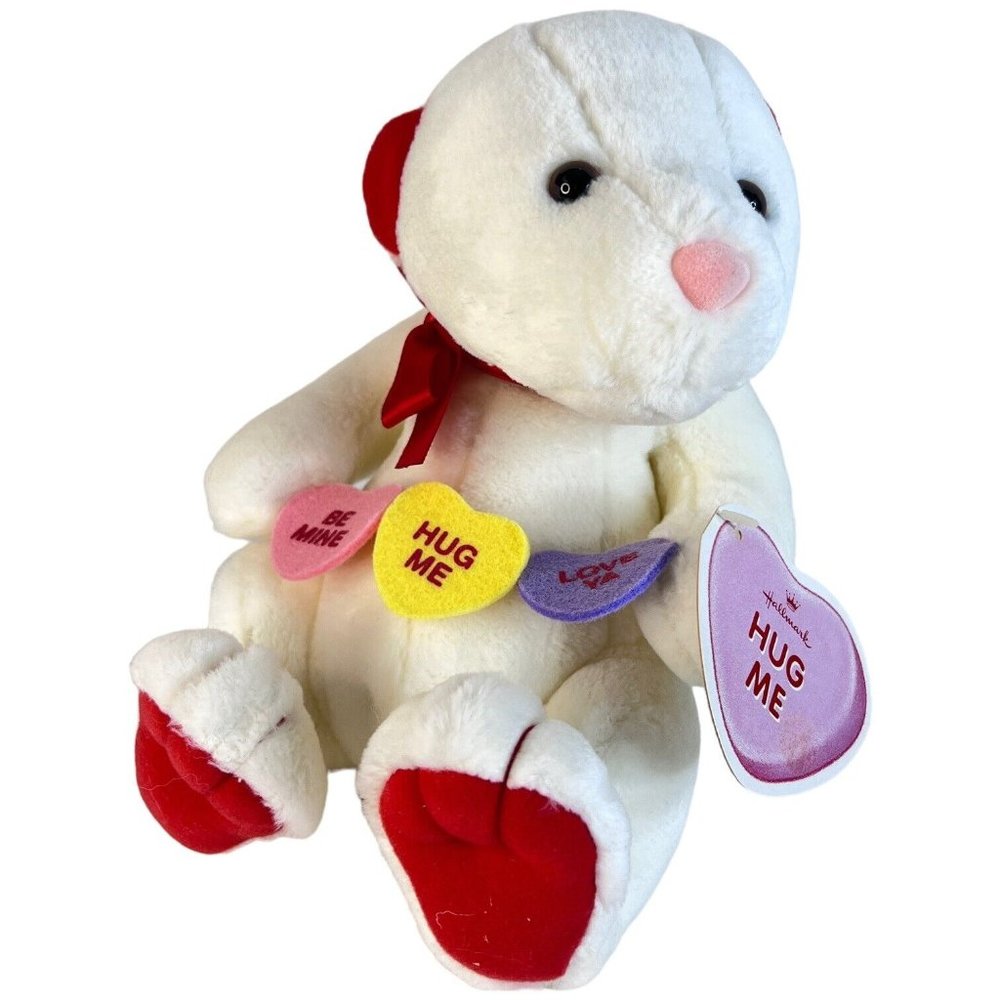 Hallmark Hug Me Teddy Bear Plush Candy Conversation Hearts Stuffed Animal Toy 9"